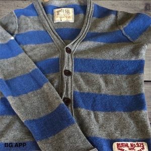 RUEHL NO 925 Blue & gray striped cardigan sweater
